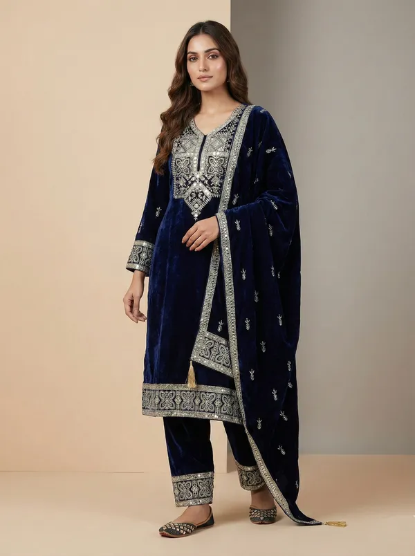 Designer_Navy_Blue_Embroidered_Velvet_Salwar_Suit_Set