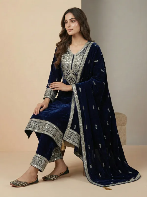 Designer_Navy_Blue_Embroidered_Velvet_Salwar_Suit_Set