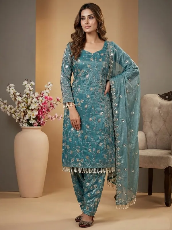 Luxury_Teal_Blue_Embroidered_Designer_Salwar_Suit