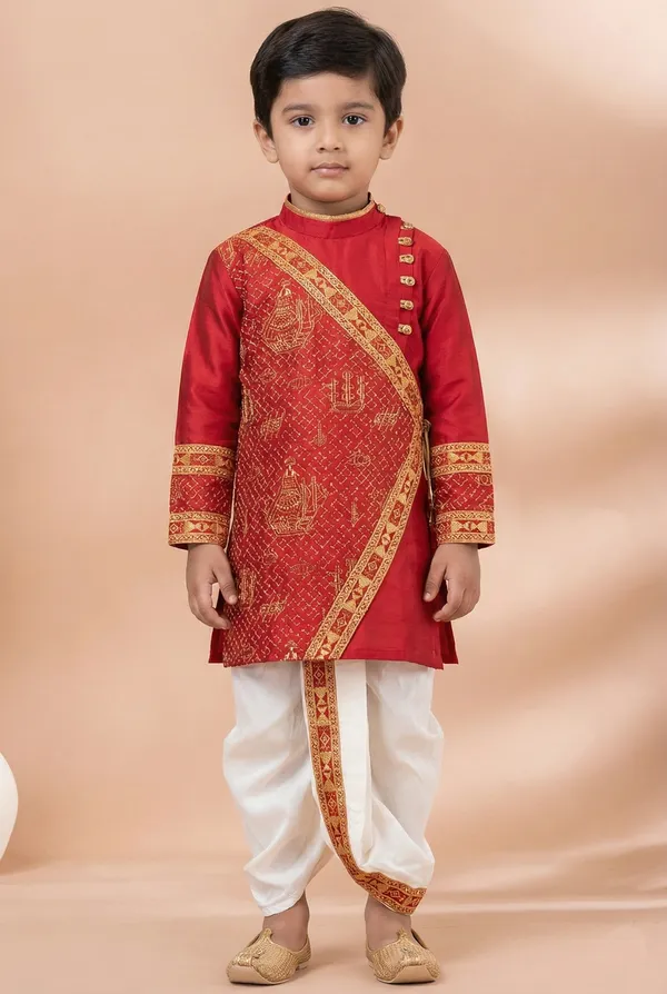 Red_Traditional_Designer_Kids_Kurta_Dhoti_Set
