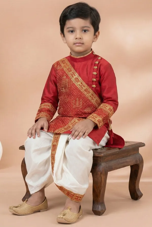 Red_Traditional_Designer_Kids_Kurta_Dhoti_Set