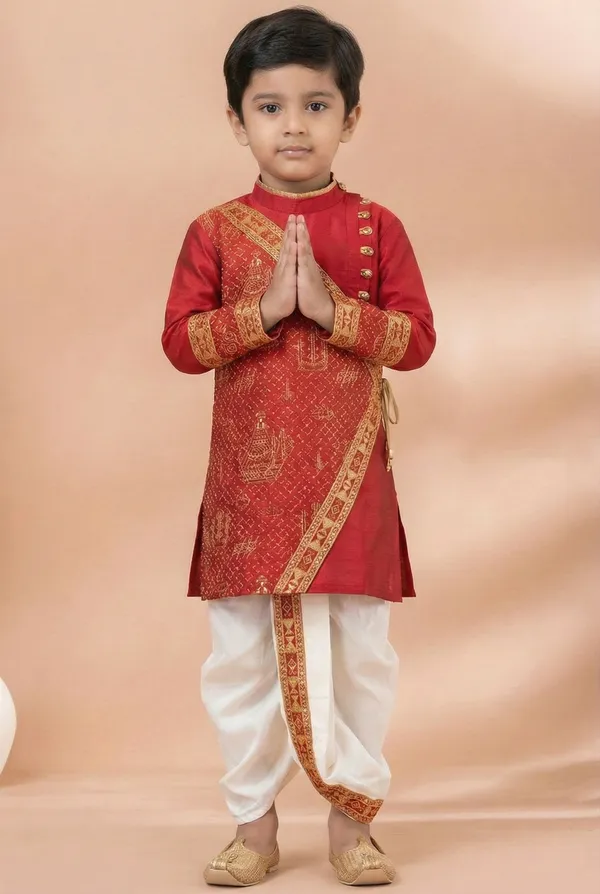 Red_Traditional_Designer_Kids_Kurta_Dhoti_Set