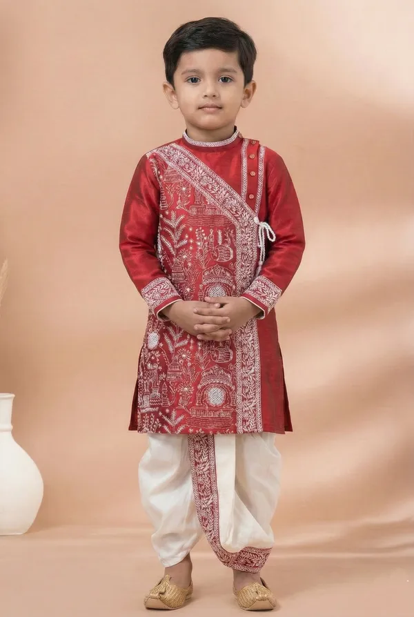 Red_Party_Festive_Wear_Kids_Kurta_Dhoti_Set
