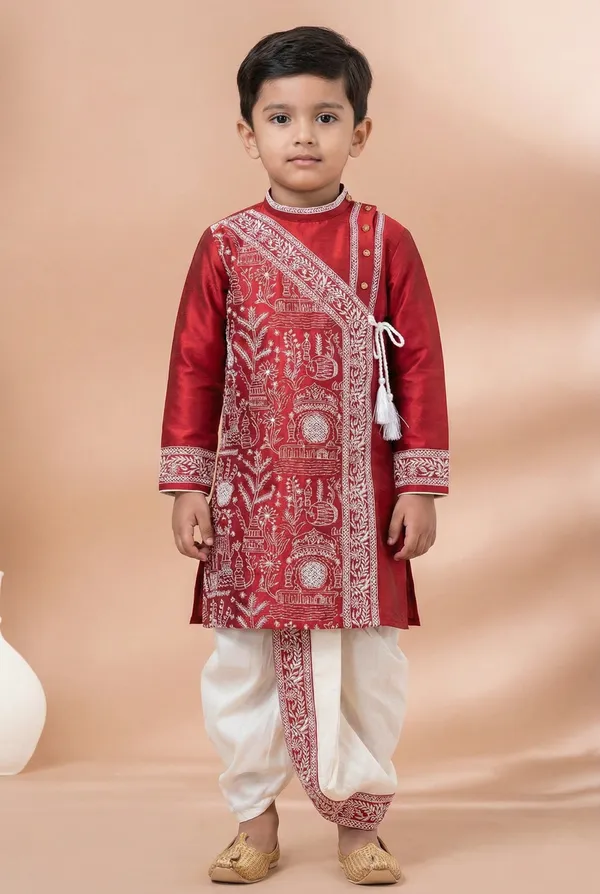 Red_Party_Festive_Wear_Kids_Kurta_Dhoti_Set