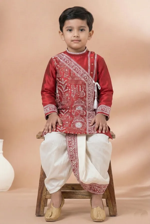Red_Party_Festive_Wear_Kids_Kurta_Dhoti_Set