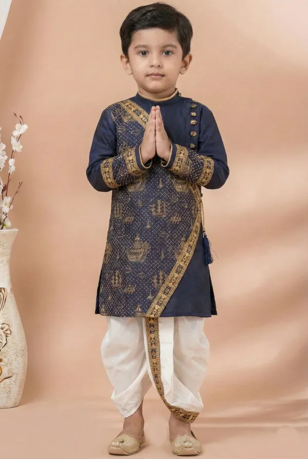 Navy_Blue_Off_White_Premium_Designer_Kids_Kurta_Dhoti_Set
