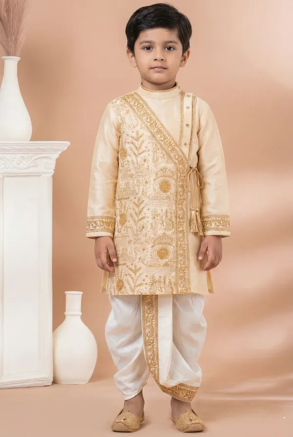 Golden_Embroidered_Kurta_Stylish_Designer_Kids_Kurta_Dhoti_Set