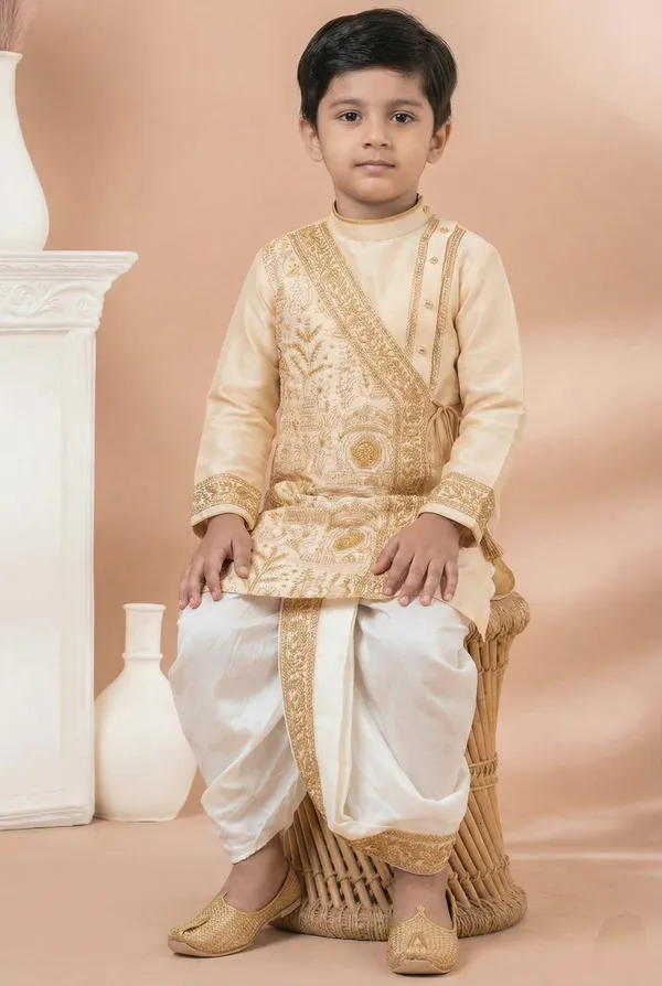 Golden_Embroidered_Kurta_Stylish_Designer_Kids_Kurta_Dhoti_Set