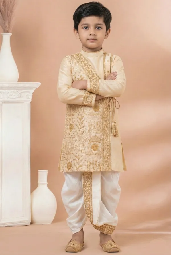 Golden_Embroidered_Kurta_Stylish_Designer_Kids_Kurta_Dhoti_Set