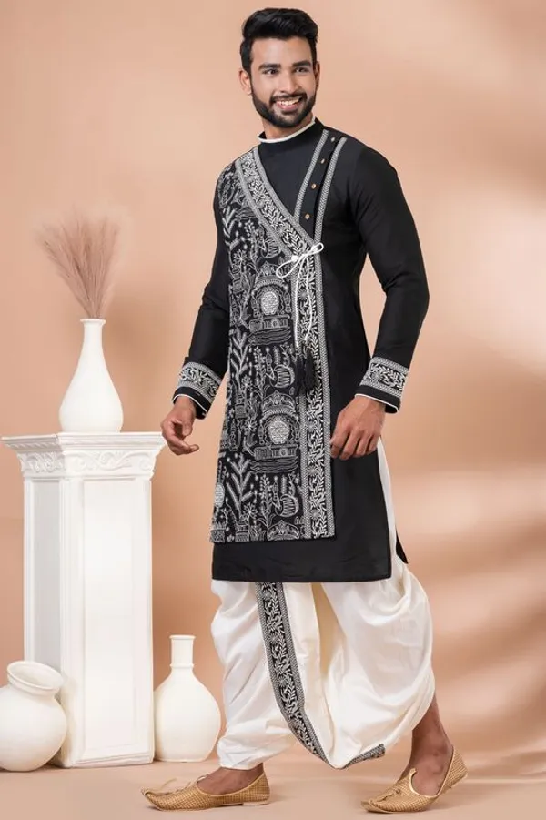 Ethnivo_Black_Designer_Embroidered_Kurta_Dhoti_Set