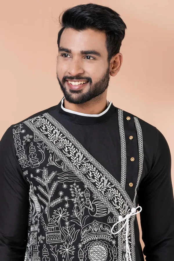 Ethnivo_Black_Designer_Embroidered_Kurta_Dhoti_Set