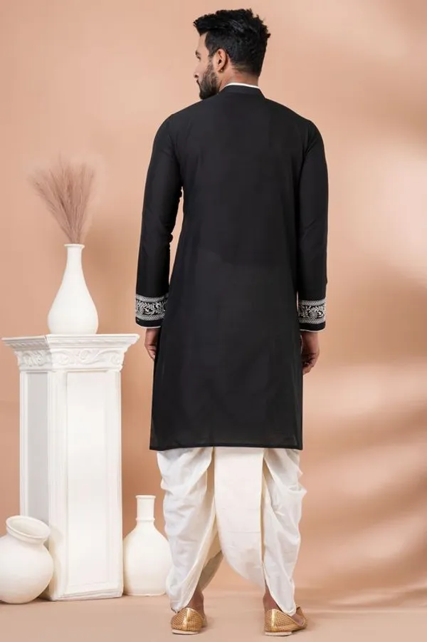 Ethnivo_Black_Designer_Embroidered_Kurta_Dhoti_Set