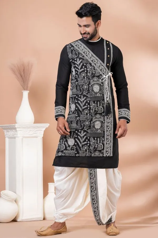 Ethnivo_Black_Designer_Embroidered_Kurta_Dhoti_Set