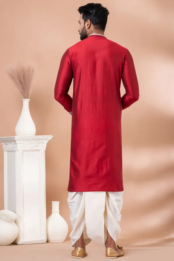 Red_Festive_Wear_Designer_Kurta_Dhoti_Set