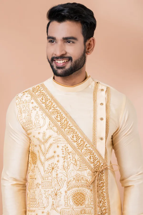 Premium_Golden_Embroidered_Men_S_Kurta_With_Off_White_Dhoti_Set