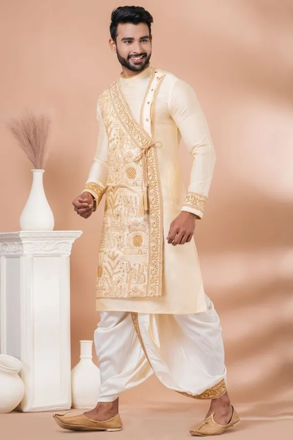 Premium_Golden_Embroidered_Men_S_Kurta_With_Off_White_Dhoti_Set