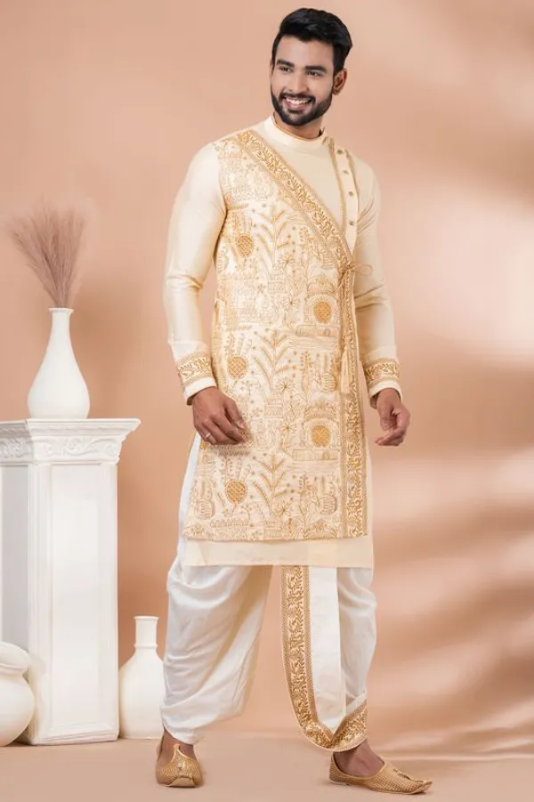 Premium_Golden_Embroidered_Men_S_Kurta_With_Off_White_Dhoti_Set
