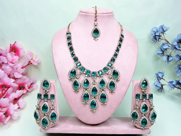 Sea_Green_Ethnic_Premium_Imitation_Necklace_Set_With_Tikka_Default_Title