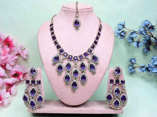 Montana_Blue_Premium_Classic_Imitation_Necklace_Set_With_Mang_Tikka_Default_Title