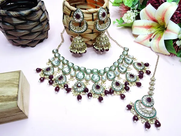 Maroon_Bridal_Style_Imitation_Jewellery_Necklace_Set_Default_Title