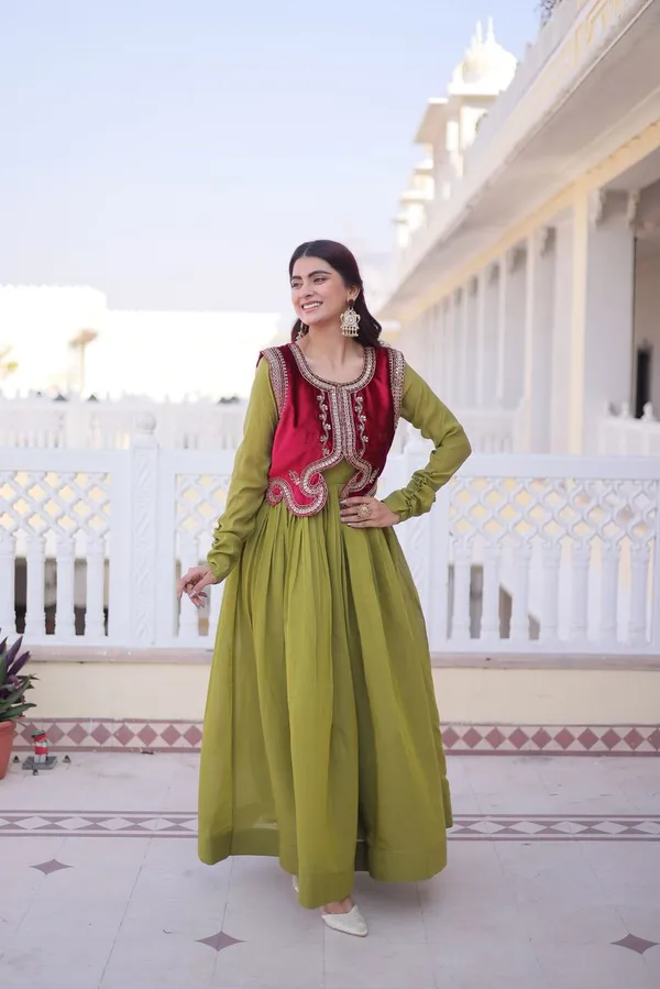 Parrot_Green_Luxury_Look_Designer_Readymade_Gown_For_Party_Wear