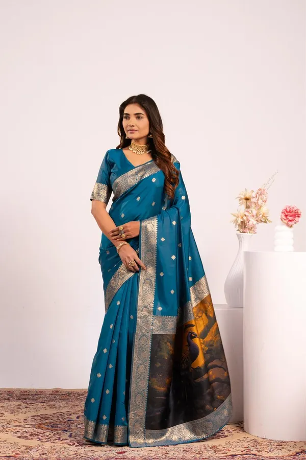 Blue_Party_Wear_Banarasi_Silk_Saree_Default_Title