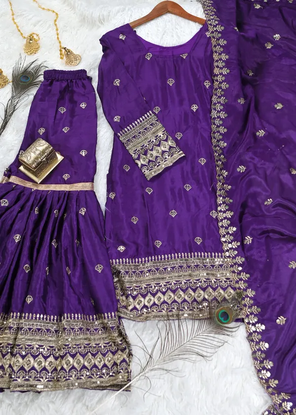 Purple_Chinon_Sequin_Work_Readymade_Salwar_Suit_Elegant_Festive_Wear