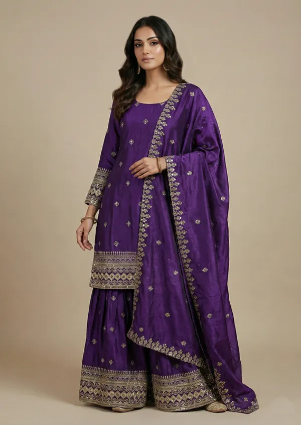 Purple_Chinon_Sequin_Work_Readymade_Salwar_Suit_Elegant_Festive_Wear