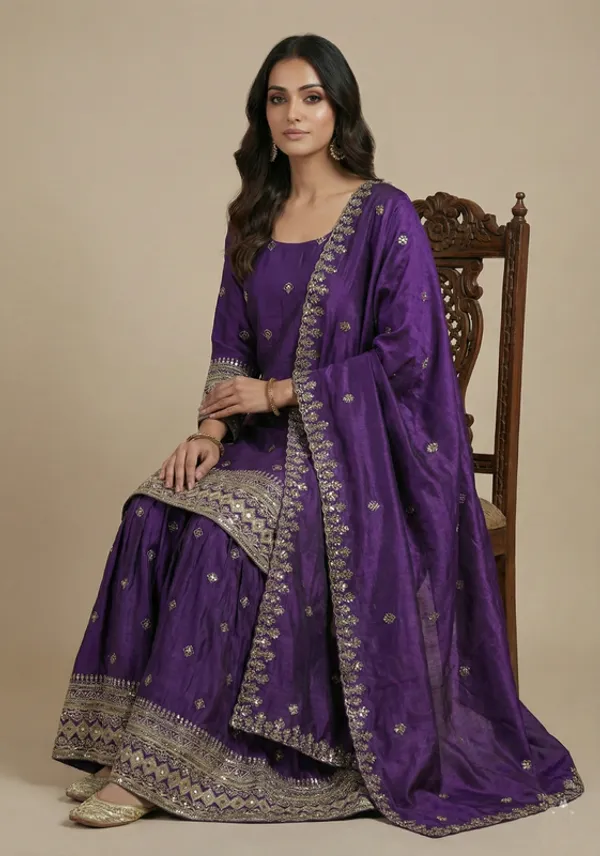 Purple_Chinon_Sequin_Work_Readymade_Salwar_Suit_Elegant_Festive_Wear