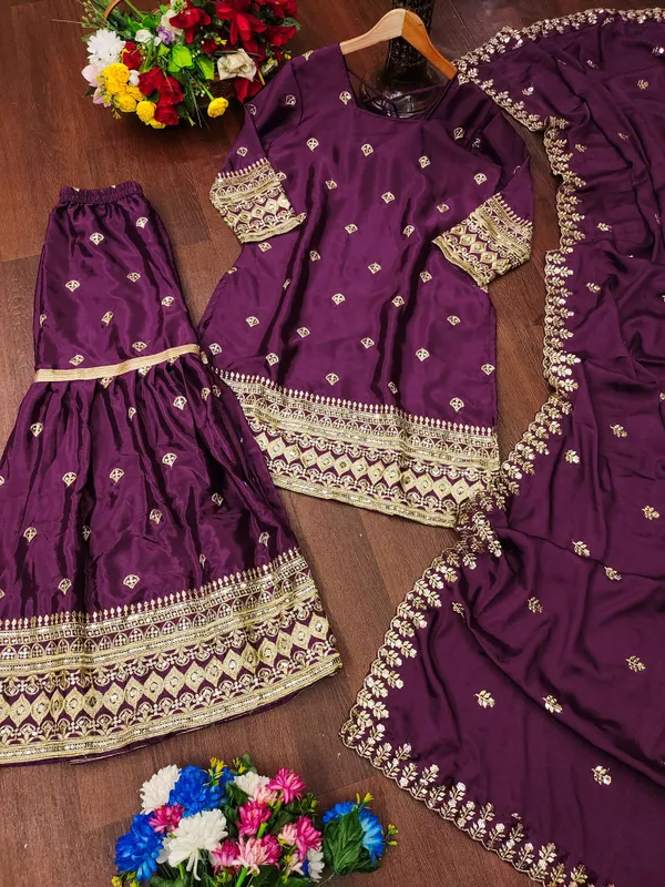 Sequin_Embroidery_Wine_Chinon_Festive_Salwar_Suit_Ready_To_Wear