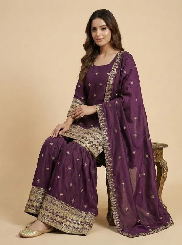 Sequin_Embroidery_Wine_Chinon_Festive_Salwar_Suit_Ready_To_Wear
