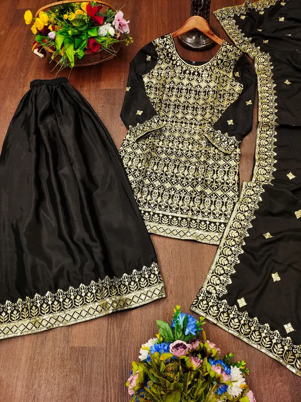 Black_Classic_Elegant_Evening_Wear_Chinon_With_Sequin_Detailing_Salwar_Suit