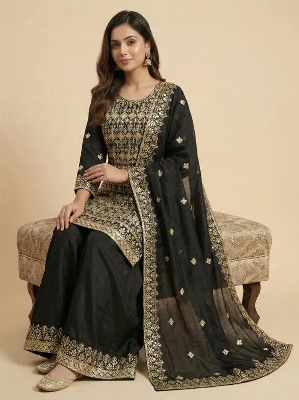 Black_Classic_Elegant_Evening_Wear_Chinon_With_Sequin_Detailing_Salwar_Suit