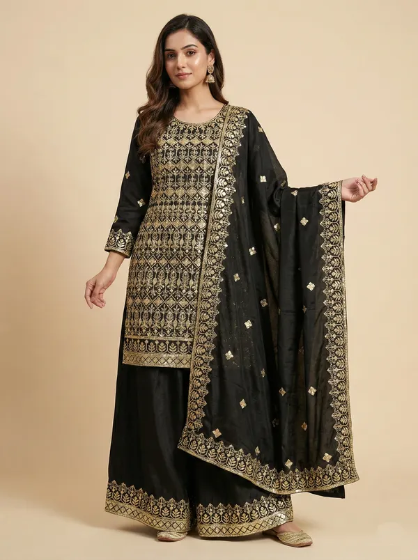 Black_Classic_Elegant_Evening_Wear_Chinon_With_Sequin_Detailing_Salwar_Suit