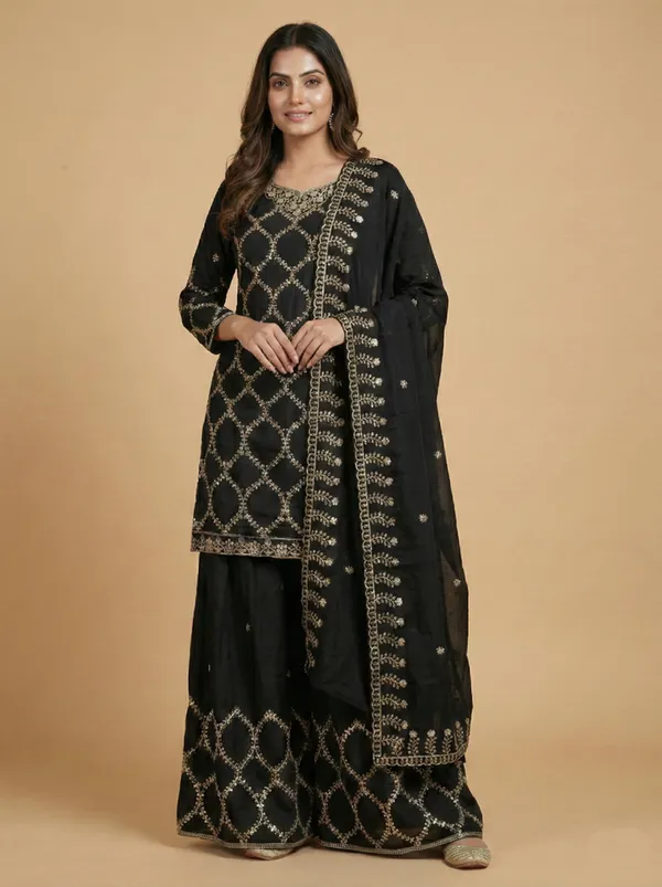 Black_Chinon_Versatile_Ethnic_Wear_Minimal_Sequin_Salwar_Suit_Set