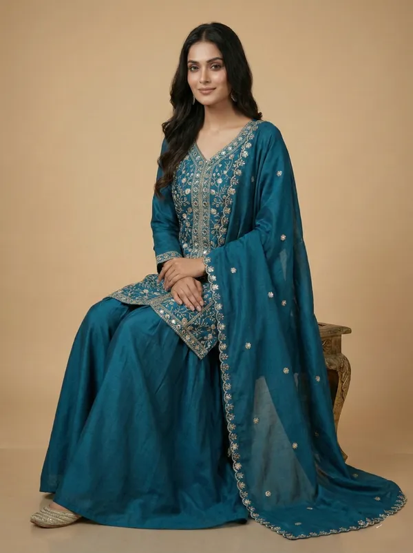 Teal_Chinon_Sequin_Embroidered_Modern_Festive_Wear_Salwar_Suit_Set
