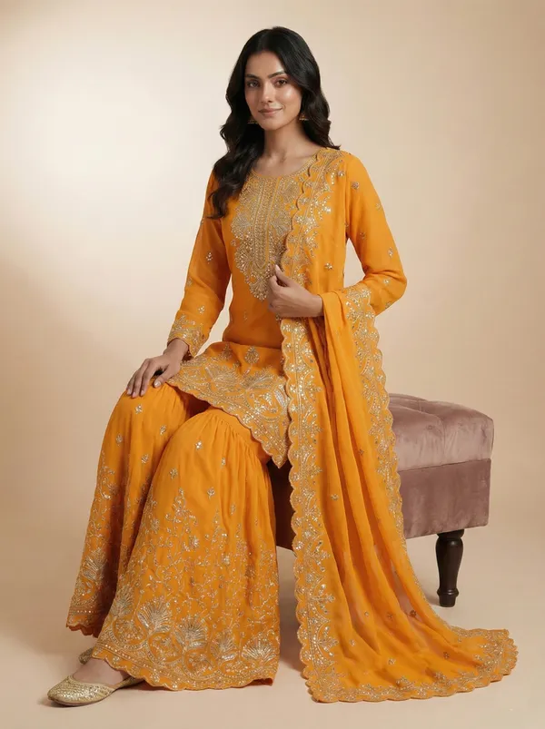 Mustard_Foux_Georgette_Function_Wear_Salwar_Suit