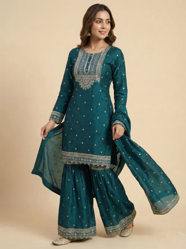 Teal_Modest_Sequin_Work_Festive_Wear_Salwar_Suit
