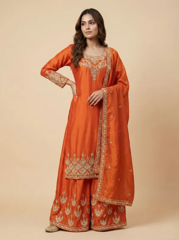 Orange_Statement_Sequin_And_Rivet_Moti_Detailed_Chinon_Salwar_Suit