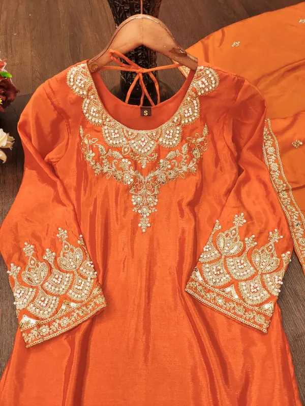 Orange_Statement_Sequin_And_Rivet_Moti_Detailed_Chinon_Salwar_Suit
