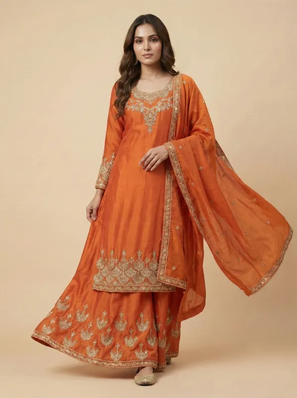Orange_Statement_Sequin_And_Rivet_Moti_Detailed_Chinon_Salwar_Suit