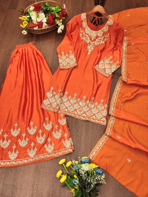 Orange_Statement_Sequin_And_Rivet_Moti_Detailed_Chinon_Salwar_Suit