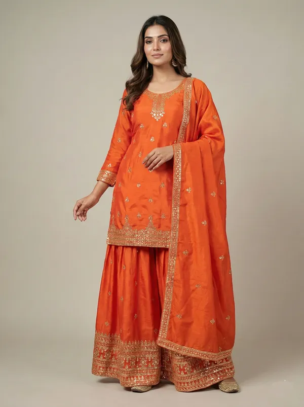 Vibrant_Orange_Wedding_Ready_Sequin_Readymade_Salwar_Suit