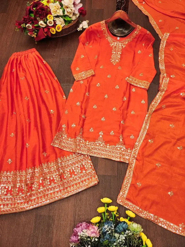 Vibrant_Orange_Wedding_Ready_Sequin_Readymade_Salwar_Suit