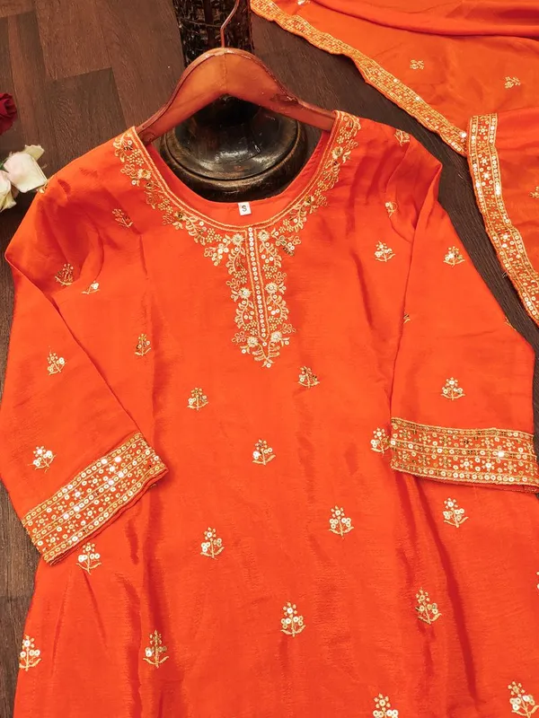Vibrant_Orange_Wedding_Ready_Sequin_Readymade_Salwar_Suit