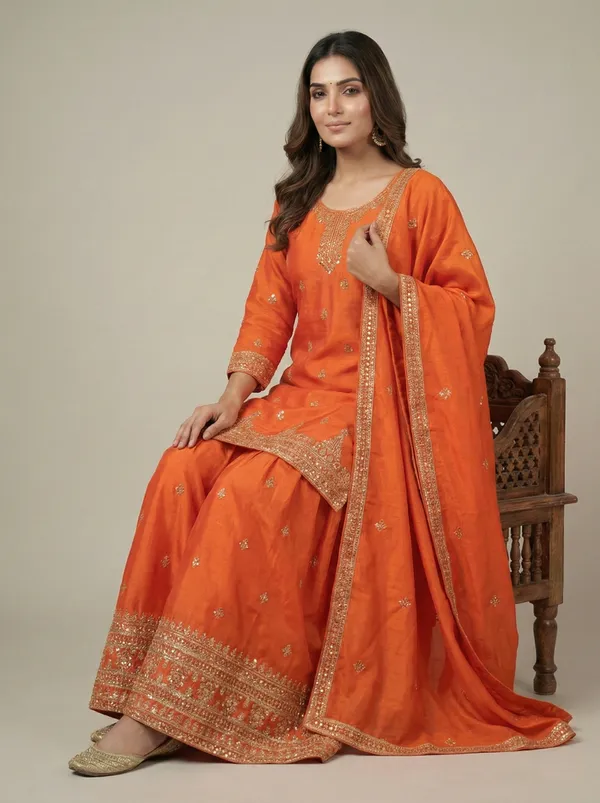 Vibrant_Orange_Wedding_Ready_Sequin_Readymade_Salwar_Suit