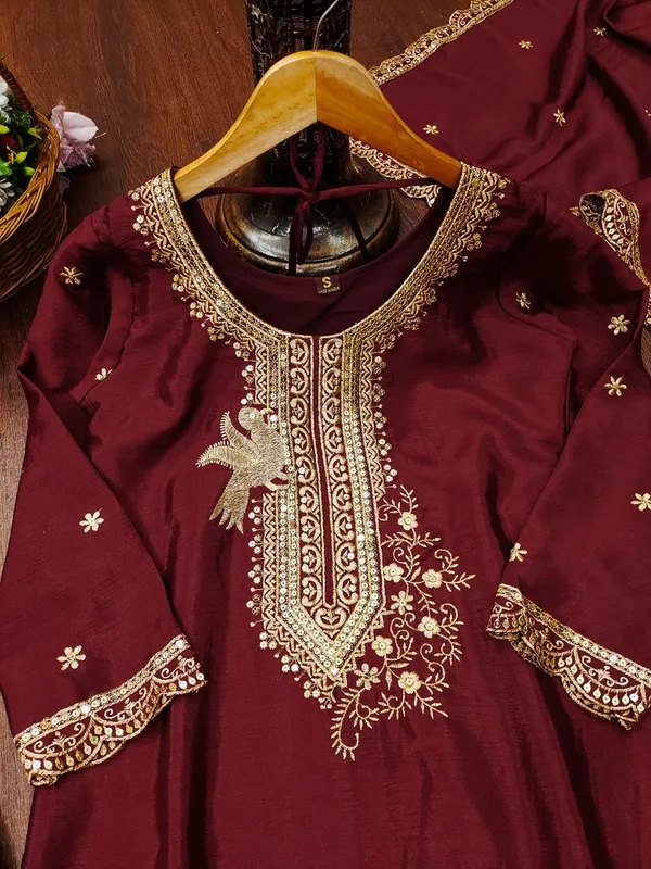Maroon_Regal_Function_Wear_Sequin_Readymade_Salwar_Suit