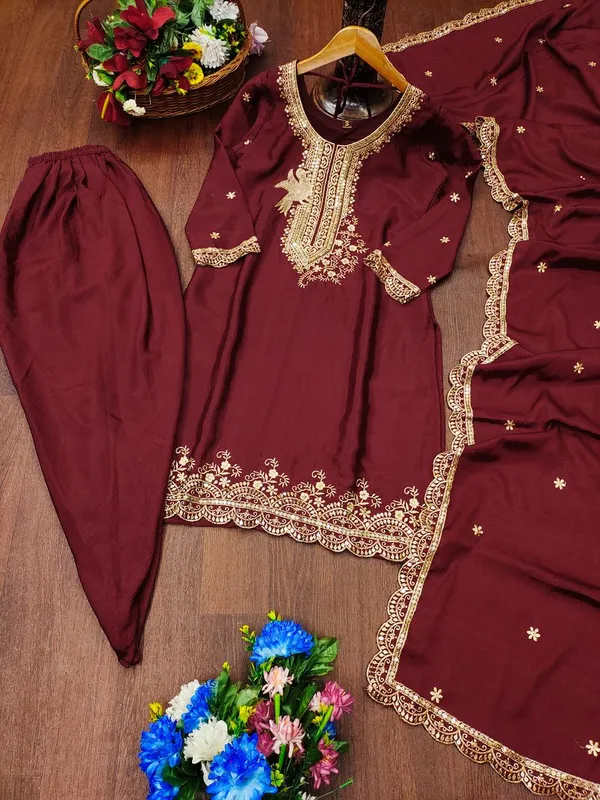 Maroon_Regal_Function_Wear_Sequin_Readymade_Salwar_Suit