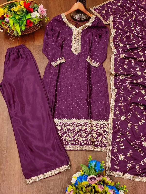 Wine_Stone_Sequin_Work_Occasion_Wear_Readymade_Salwar_Suit