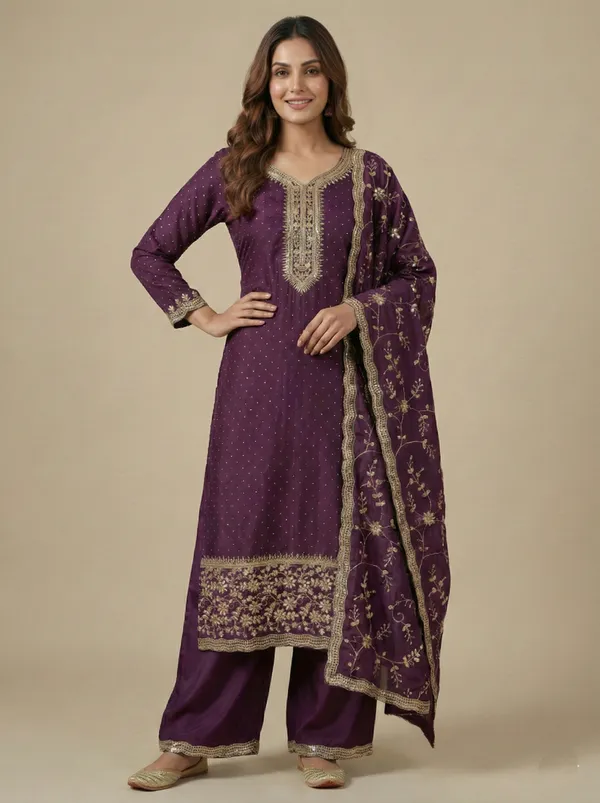 Wine_Stone_Sequin_Work_Occasion_Wear_Readymade_Salwar_Suit